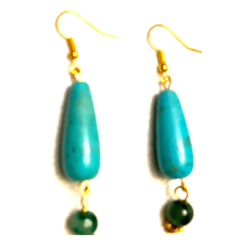 Turquoise earrings with gemstone bead pendant